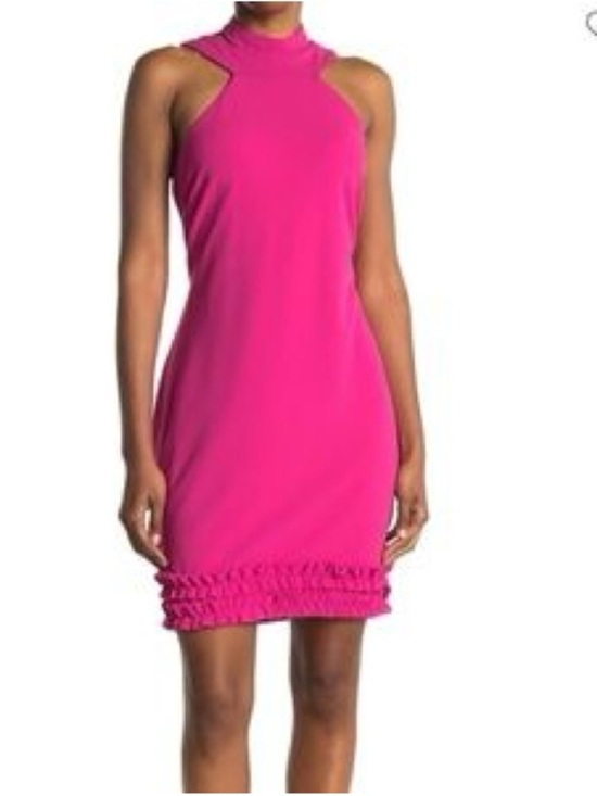 Bebe Dresses & Skirts - Women’s BEBE fuschia pink halter ruffle hem mini dress- Size Medium